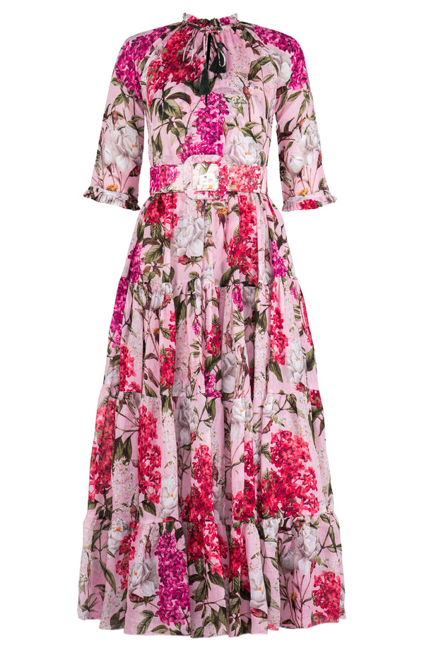 Eva Dress Crew Neck 3/4 Sleeve Maxi Length Cotton Musola (Lilac Heaven Pastel)