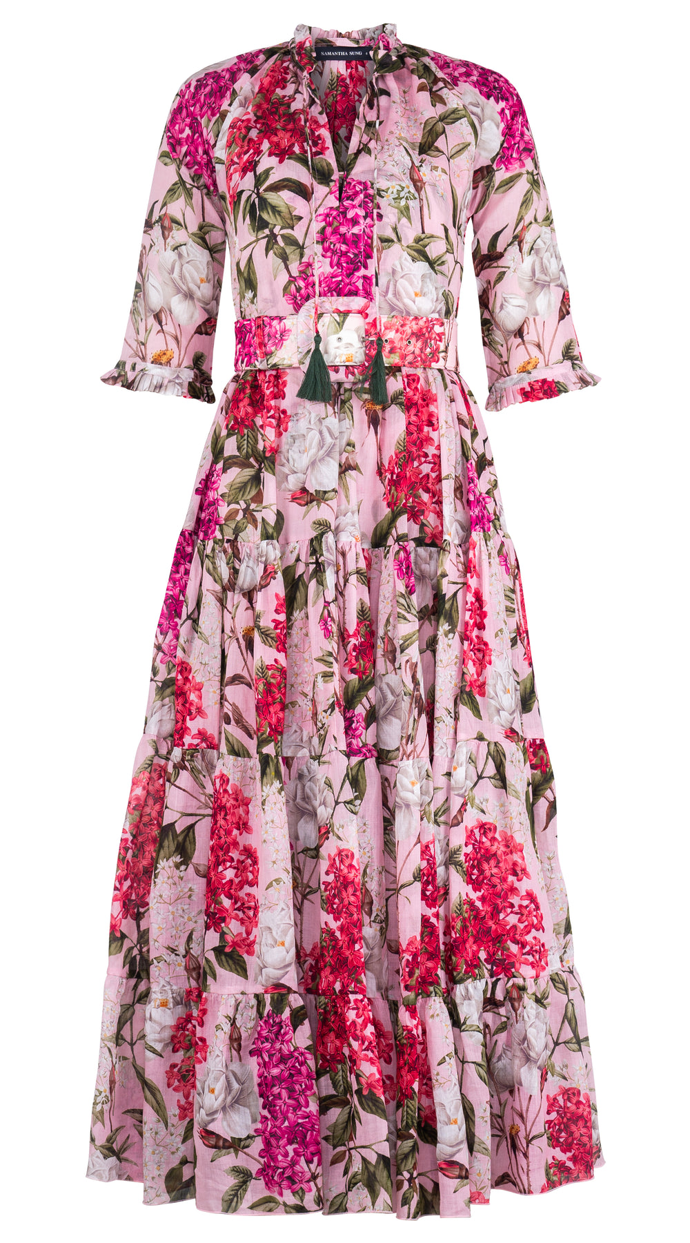 Eva Dress Crew Neck 3/4 Sleeve Maxi Length Ramie (Lilac Heaven Pastel)