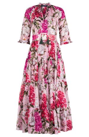Eva Dress Crew Neck 3/4 Sleeve Maxi Length Cotton Musola (Lilac Heaven Pastel)