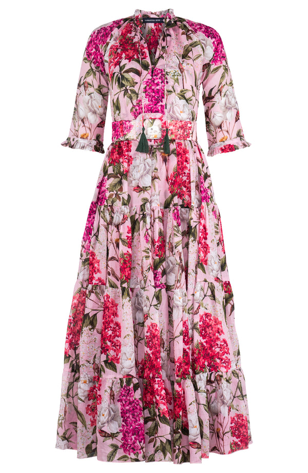 Eva Dress Crew Neck 3/4 Sleeve Maxi Length Cotton Musola (Lilac Heaven Pastel)