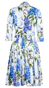 Audrey Dress #4 Shirt Collar 3/4 Sleeve Long Length Cotton Stretch (Lilac Heaven White)