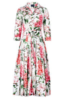 Audrey Dress #2 Shirt Collar 3/4 Sleeve Midi Length Cotton Stretch (Lilac Heaven White)