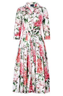 Audrey Dress #2 Shirt Collar 3/4 Sleeve Midi Length Cotton Stretch (Lilac Heaven White)
