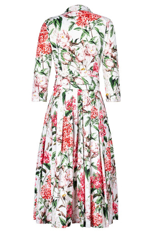 Audrey Dress #2 Shirt Collar 3/4 Sleeve Midi Length Cotton Stretch (Lilac Heaven White)
