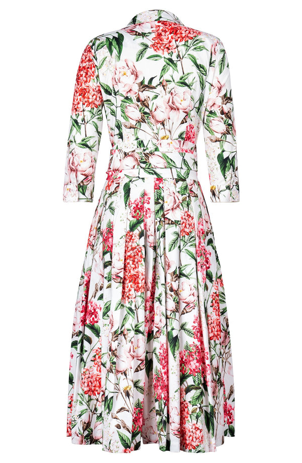 Audrey Dress #2 Shirt Collar 3/4 Sleeve Midi Length Cotton Stretch (Lilac Heaven White)