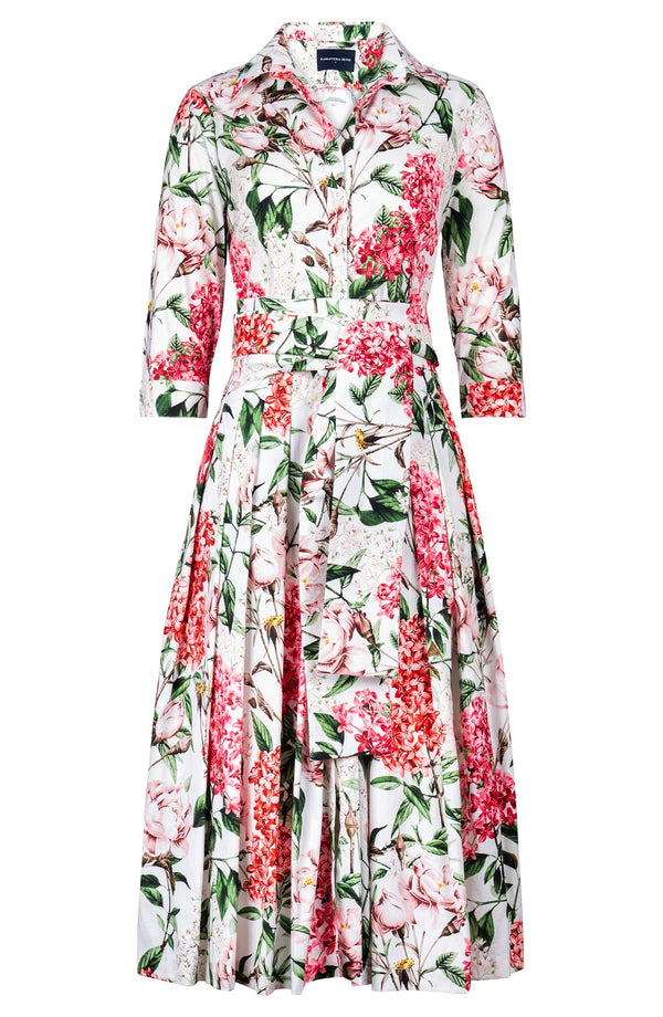 Audrey Dress #2 Shirt Collar 3/4 Sleeve Midi Length Cotton Stretch (Lilac Heaven White)