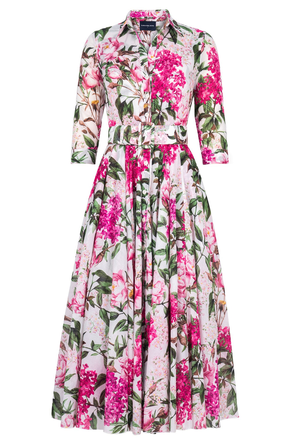 Aster Dress Shirt Collar 3/4 Sleeve Midi Plus Length Cotton Musola (Lilac Heaven White)