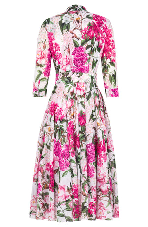 Aster Dress Shirt Collar 3/4 Sleeve Midi Length Cotton Musola (Lilac Heaven White)