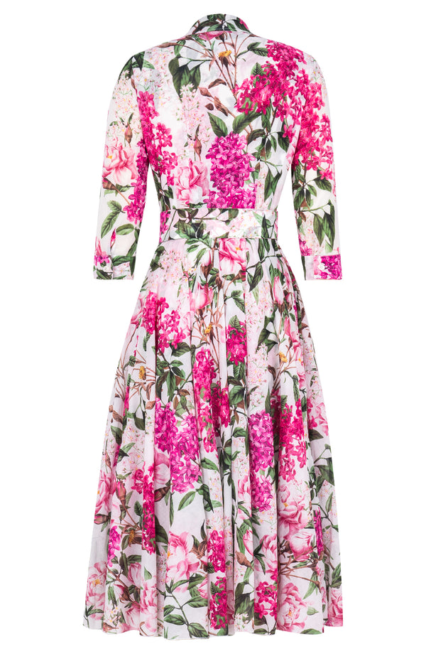 Aster Dress Shirt Collar 3/4 Sleeve Midi Length Cotton Musola (Lilac Heaven White)