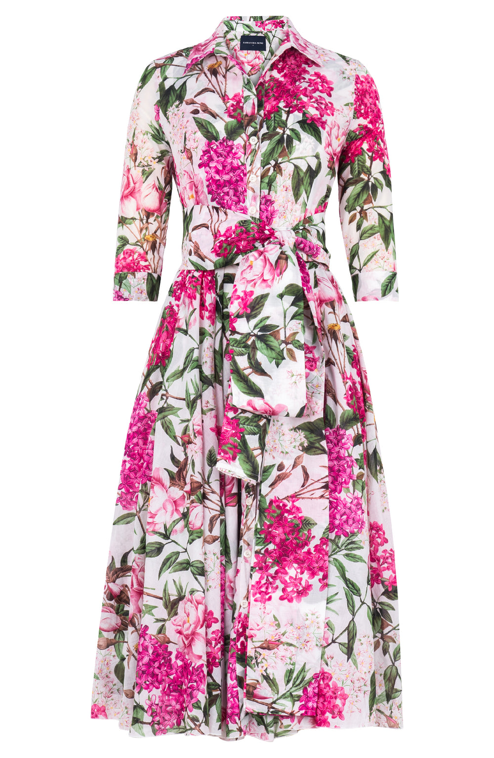 Aster Dress Shirt Collar 3/4 Sleeve Midi Length Cotton Musola (Lilac Heaven White)