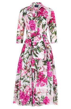 Aster Dress Shirt Collar 3/4 Sleeve Midi Length Cotton Musola (Lilac Heaven White)