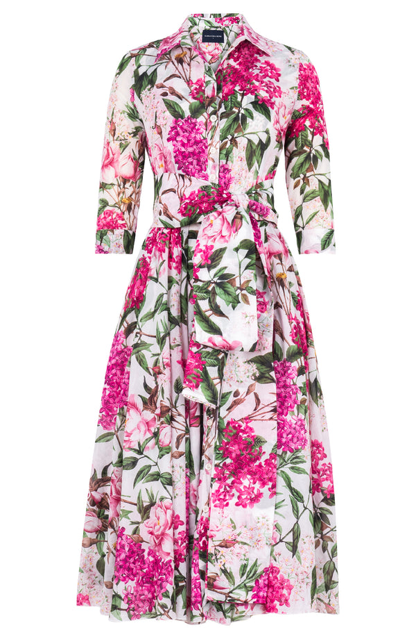 Aster Dress Shirt Collar 3/4 Sleeve Midi Length Cotton Musola (Lilac Heaven White)