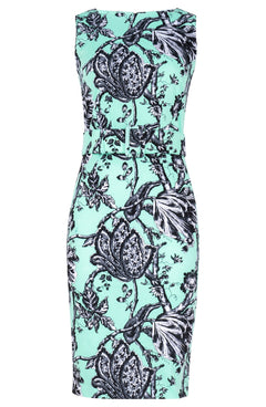 Celine Dress High Boat Neck Sleeveless Regular Length Cotton Dobby Stretch (Lillie Toile Black)