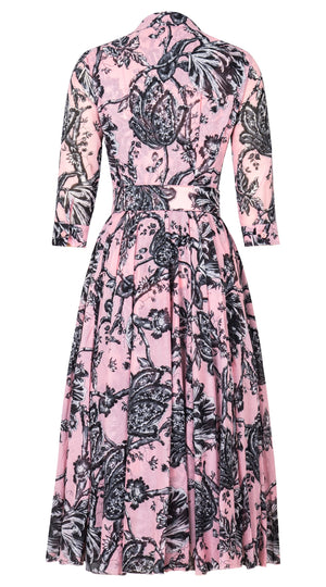 Aster Dress Shirt Collar 3/4 Sleeve Midi Length Cotton Musola (Lillie Toile Black)