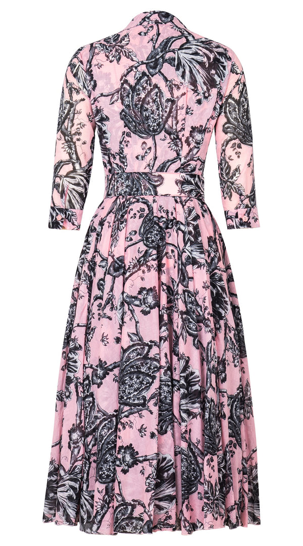 Aster Dress Shirt Collar 3/4 Sleeve Midi Length Cotton Musola (Lillie Toile Black)