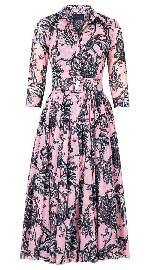 Aster Dress Shirt Collar 3/4 Sleeve Midi Length Cotton Musola (Lillie Toile Black)