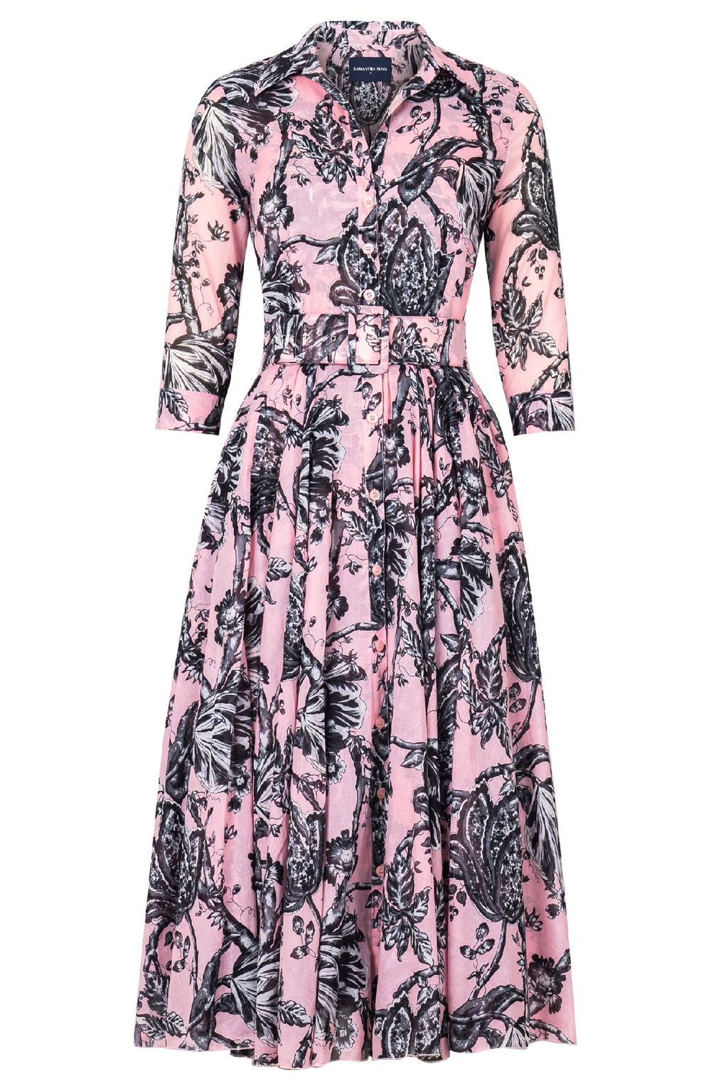 Aster Dress Shirt Collar 3/4 Sleeve Midi Length Cotton Musola (Lillie Toile Black)