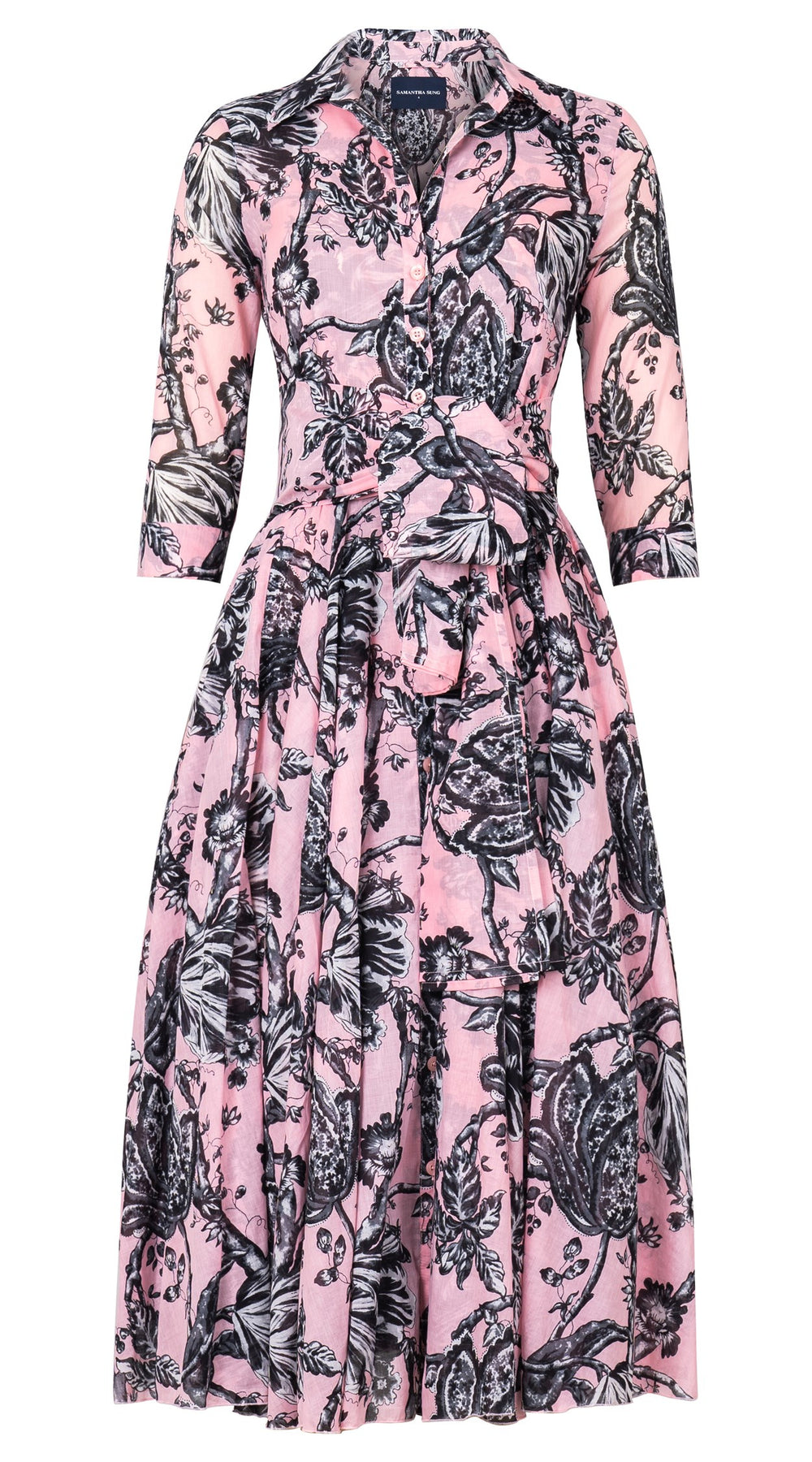 Aster Dress Shirt Collar 3/4 Sleeve Midi Length Cotton Musola (Lillie Toile Black)