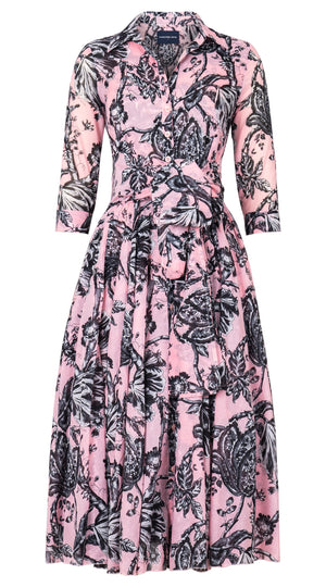 Aster Dress Shirt Collar 3/4 Sleeve Midi Length Cotton Musola (Lillie Toile Black)