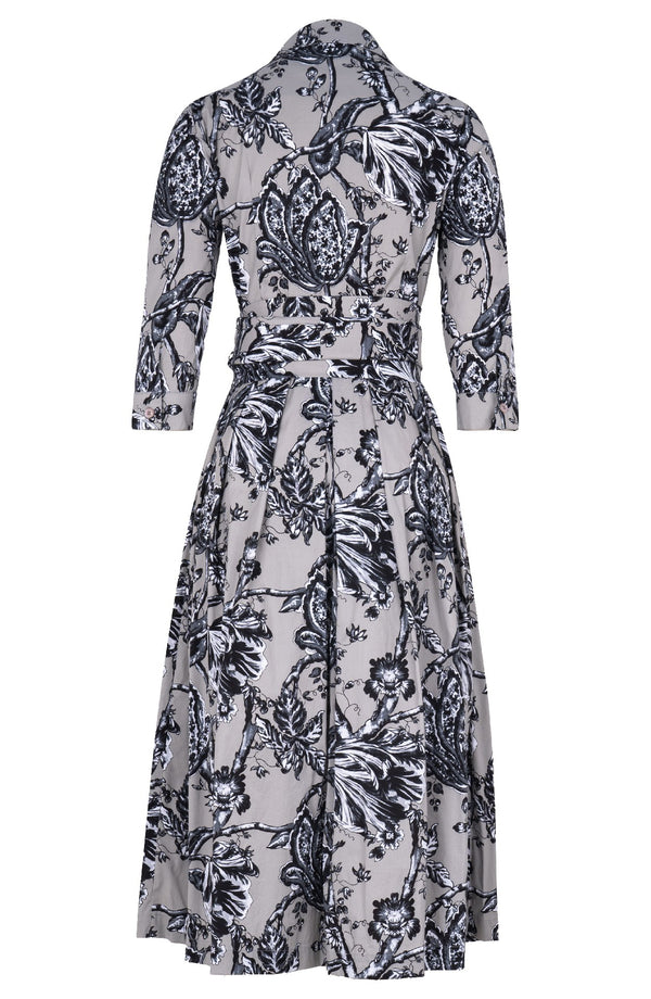 Audrey Dress #1 Shirt Collar 3/4 Sleeve Midi Length Cotton Stretch (Lillie Toile Black)