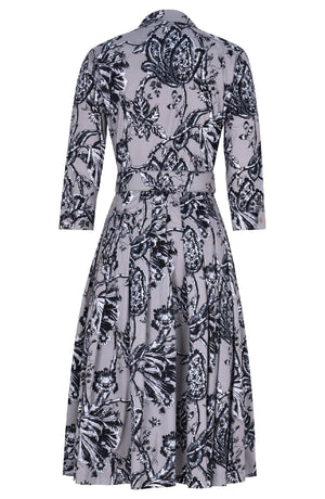 Audrey Dress #2 Shirt Collar 3/4 Sleeve Long Length Cotton Stretch (Lillie Toile Black)