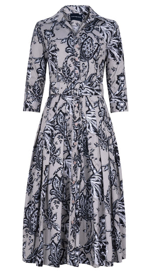 Audrey Dress #2 Shirt Collar 3/4 Sleeve Midi Length Cotton Stretch (Lillie Toile Black)
