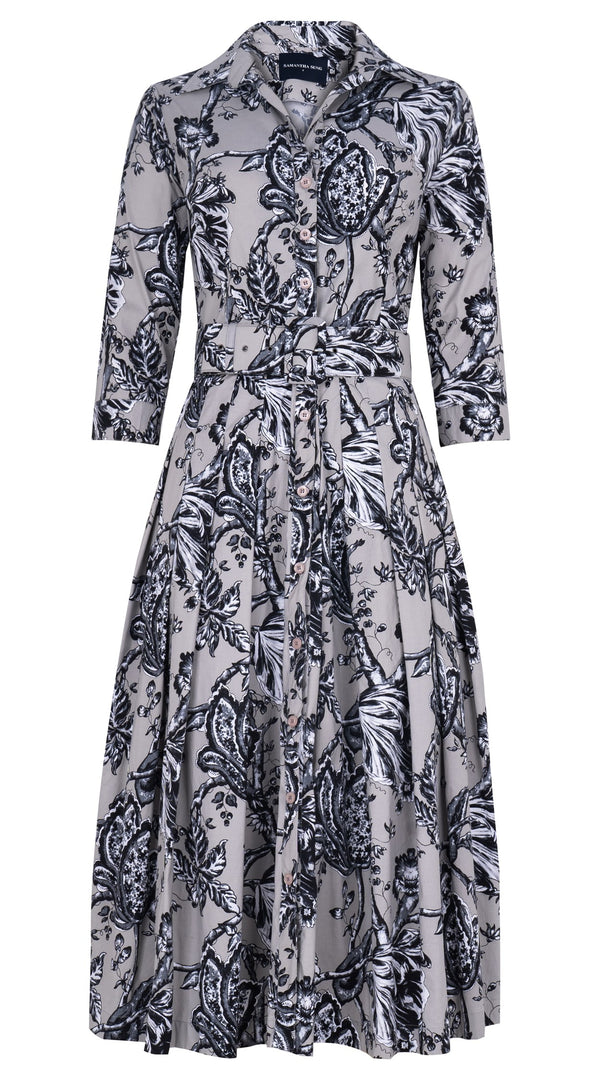 Audrey Dress #2 Shirt Collar 3/4 Sleeve Midi Length Cotton Stretch (Lillie Toile Black)