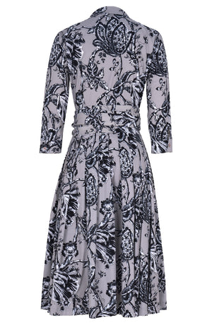 Audrey Dress #2 Shirt Collar 3/4 Sleeve Long Length Cotton Stretch (Lillie Toile Black)