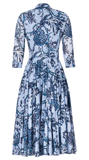 Aster Dress Shirt Collar 3/4 Sleeve Midi Length Cotton Musola (Lillie Toile Pastel)