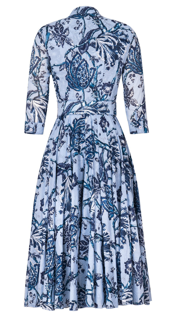 Aster Dress Shirt Collar 3/4 Sleeve Midi Length Cotton Musola (Lillie Toile Pastel)