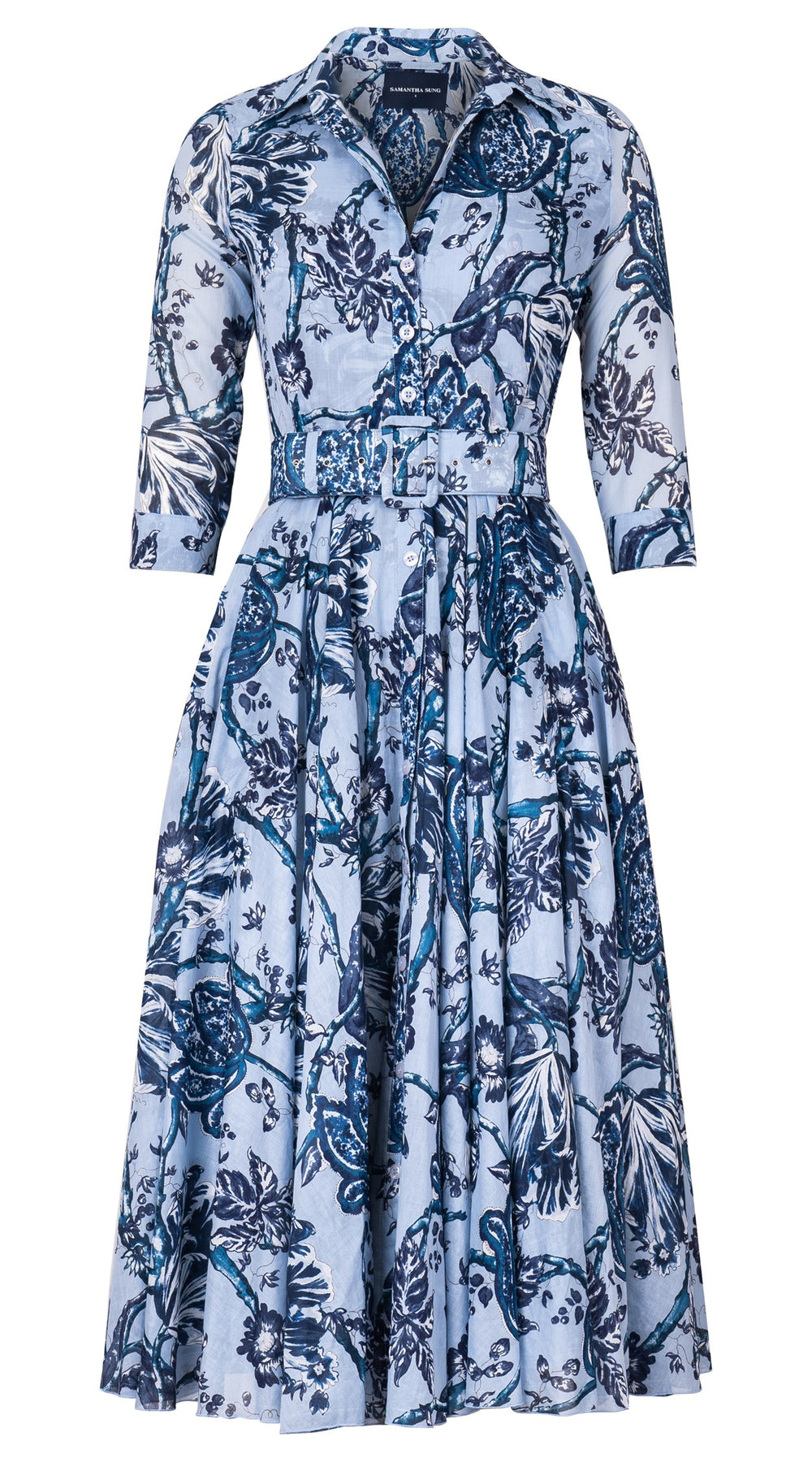 Aster Dress Shirt Collar 3/4 Sleeve Midi Length Cotton Musola (Lillie Toile Pastel)