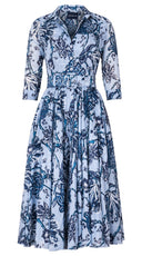 Aster Dress Shirt Collar 3/4 Sleeve Midi Length Cotton Musola (Lillie Toile Pastel)