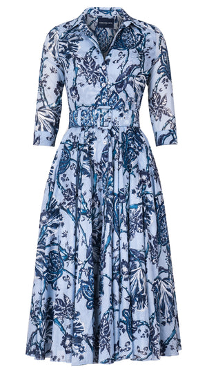 Aster Dress Shirt Collar 3/4 Sleeve Midi Length Cotton Musola (Lillie Toile Pastel)