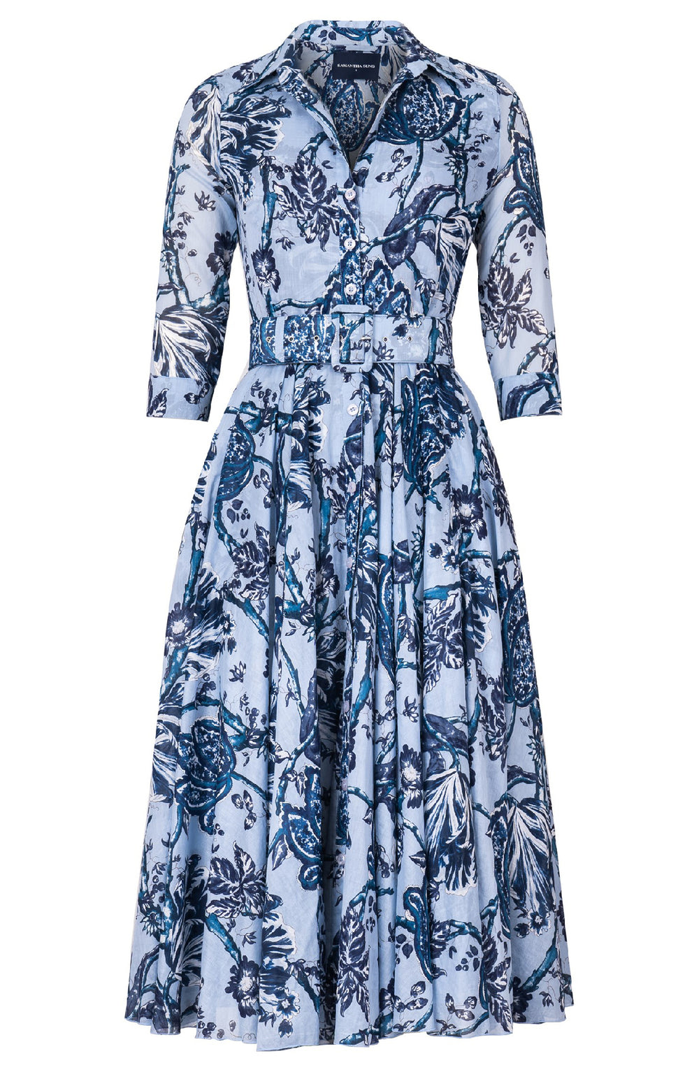 Aster Dress Shirt Collar 3/4 Sleeve Midi Length Cotton Musola (Lillie Toile Pastel)