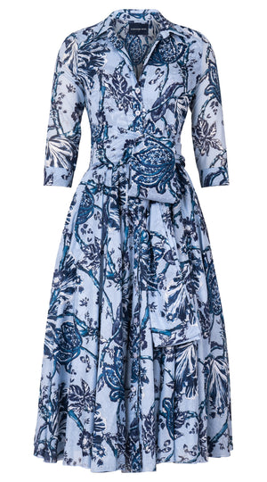 Aster Dress Shirt Collar 3/4 Sleeve Midi Length Cotton Musola (Lillie Toile Pastel)