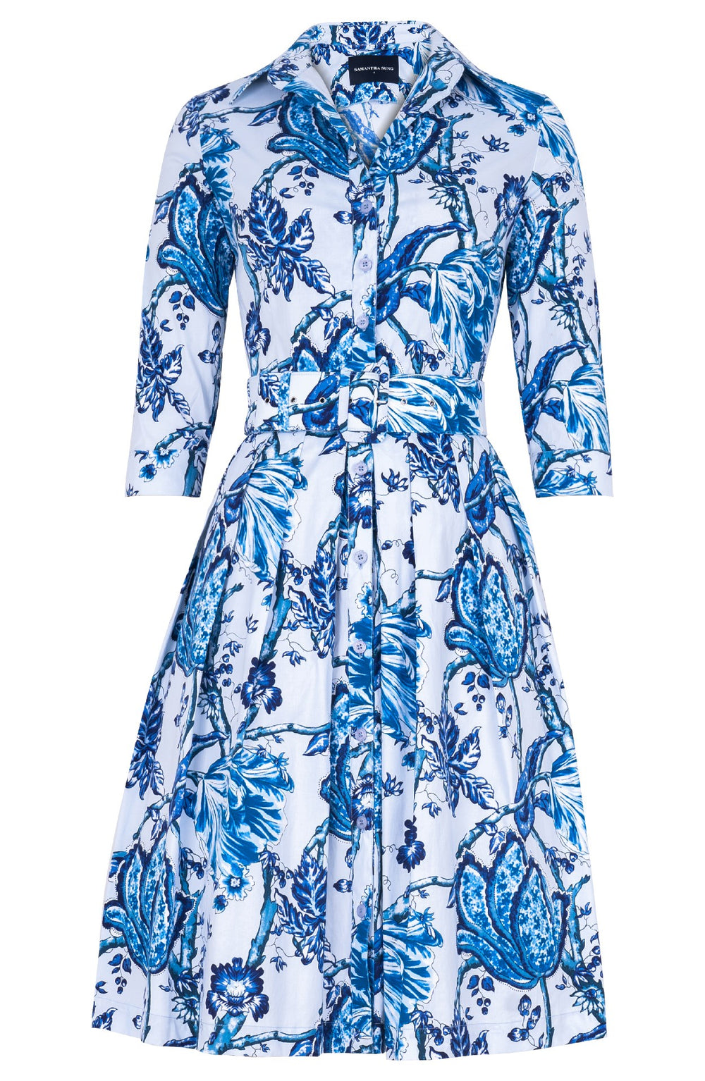 Audrey Dress #1 Shirt Collar 3/4 Sleeve Regular Length Cotton Stretch (Lillie Toile Pastel)
