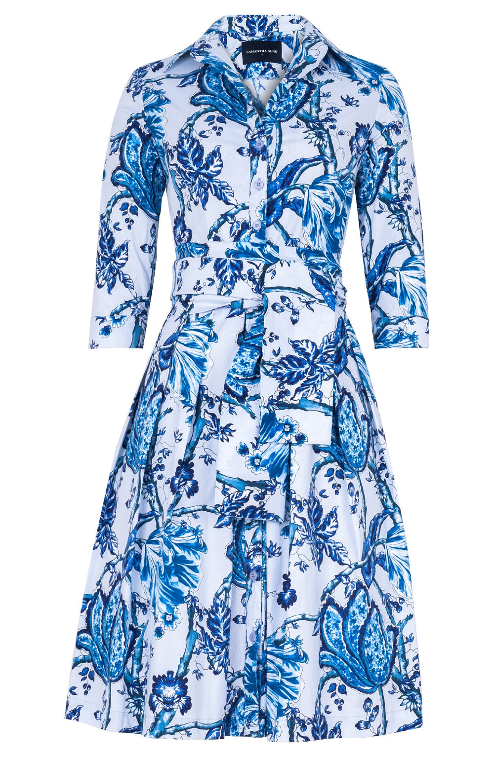 Audrey Dress #1 Shirt Collar 3/4 Sleeve Regular Length Cotton Stretch (Lillie Toile Pastel)