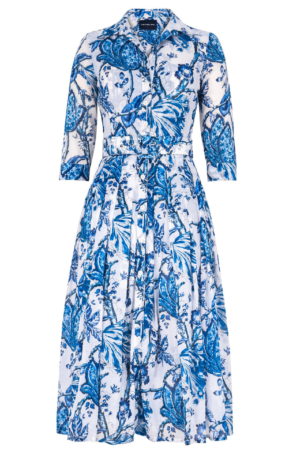 Audrey Dress #4 Shirt Collar 3/4 Sleeve Midi Length Cotton Musola (Lillie Toile White)