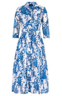 Audrey Dress #4 Shirt Collar 3/4 Sleeve Midi Length Cotton Musola (Lillie Toile White)