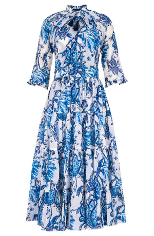 Eva Dress Crew Neck 3/4 Sleeve Midi Length Cotton Musola (Lillie Toile White)