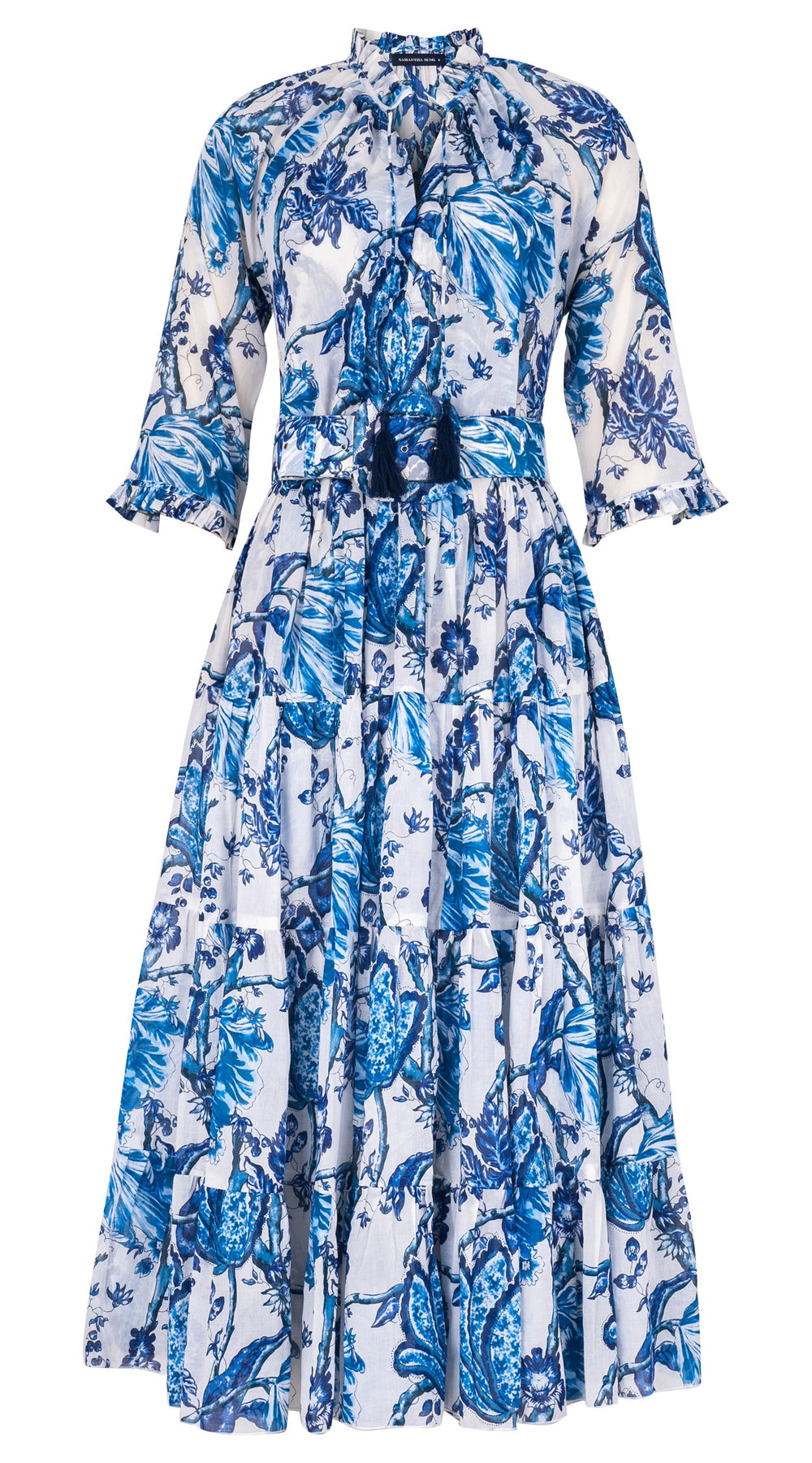 Eva Dress Crew Neck 3/4 Sleeve Midi Length Cotton Musola (Lillie Toile White)