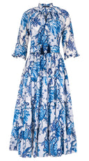 Eva Dress Crew Neck 3/4 Sleeve Midi Length Cotton Musola (Lillie Toile White)