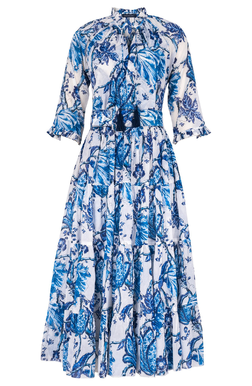 Eva Dress Crew Neck 3/4 Sleeve Midi Length Cotton Musola (Lillie Toile White)