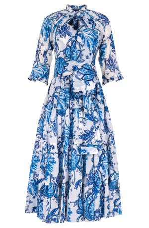 Eva Dress Crew Neck 3/4 Sleeve Midi Length Cotton Musola (Lillie Toile White)