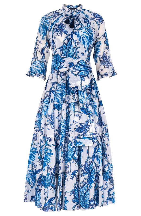 Eva Dress Crew Neck 3/4 Sleeve Midi Length Cotton Musola (Lillie Toile White)