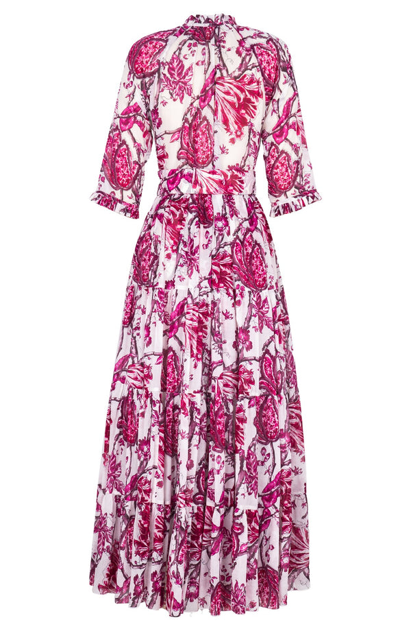 Eva Dress Crew Neck 3/4 Sleeve Maxi Length Cotton Musola (Lillie Toile White)
