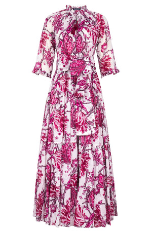 Eva Dress Crew Neck 3/4 Sleeve Maxi Length Cotton Musola (Lillie Toile White)