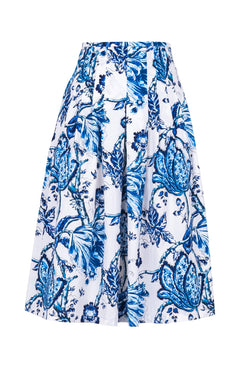 Zelda Skirt Long Length Cotton Stretch (Lillie Toile White)