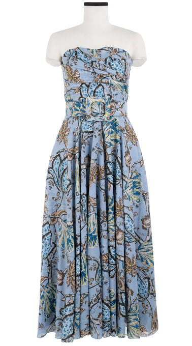 Carol Dress Tube Strapless with Hamilton Belt Midi Plus Length Cotton Musola (Lillie Toile)