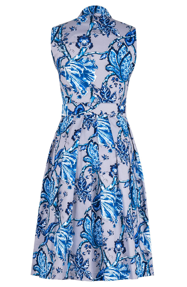 Audrey Dress #1 Shirt Collar Sleeveless Long Length Cotton Stretch (Lillie Toile Pastel)